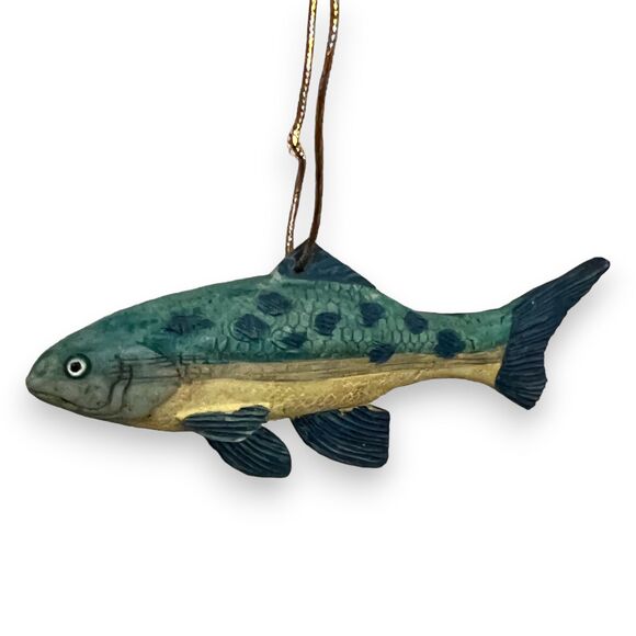 Hand-Carved & Painted Wooden Brown Trout Fish Ornament, Realistic, 3" - Picture 4 of 4